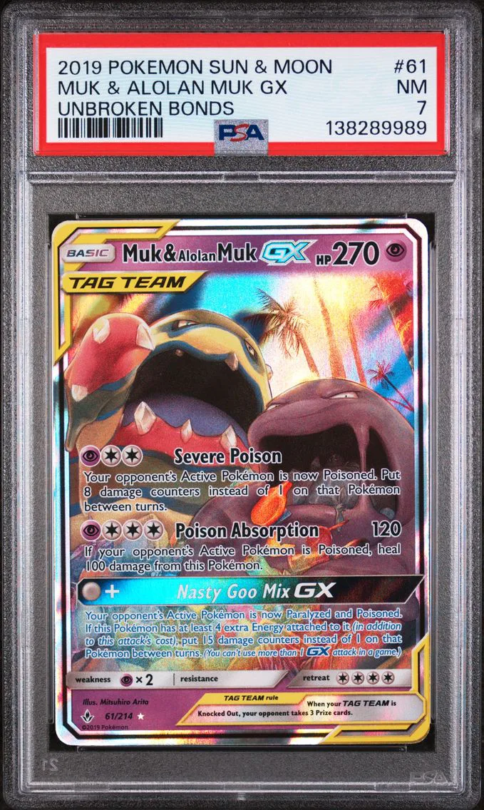 2019 #61 Muk & Alolan Muk GX PSA 7 Sun & Moon Unbroken Bonds