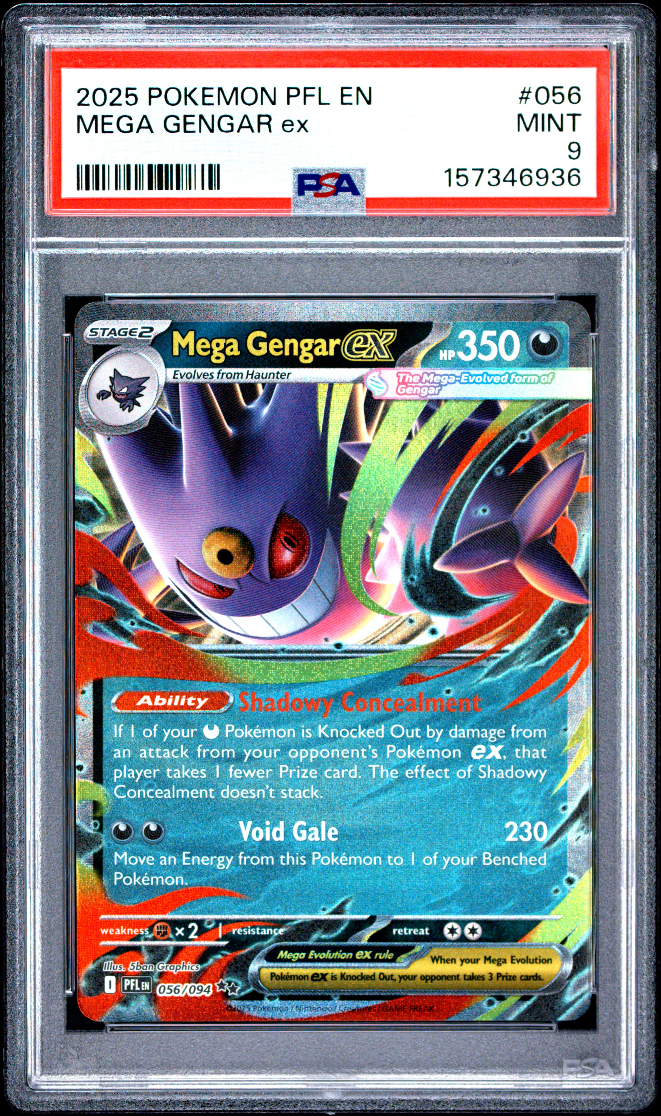 2025 #056 Mega Gengar Ex PSA 9 Pfl En-Phantasmal Flames