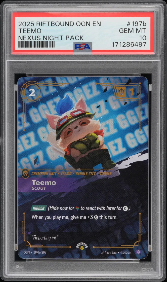 2025 #197b Teemo - Scout PSA 10 Riftbound: League of Legends Ogn-Origins
