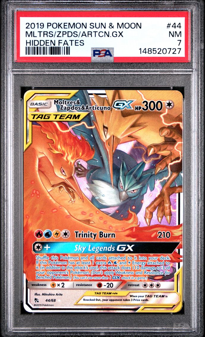 2019 #44 Moltres & Zapdos & Articuno GX PSA 7 Sun & Moon Hidden Fates
