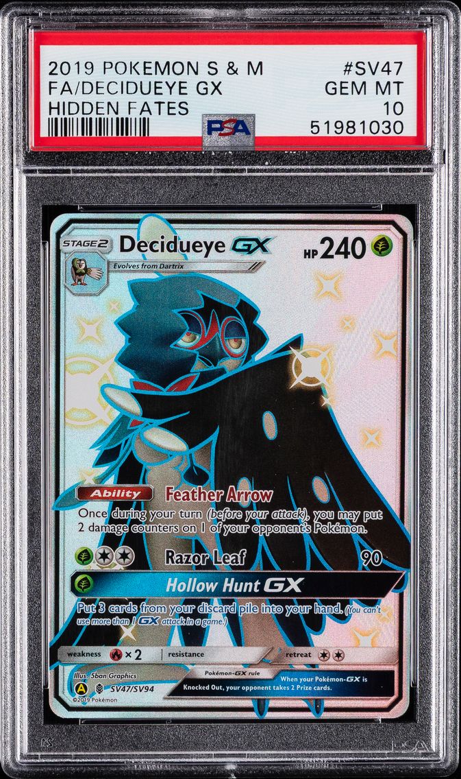 2019 #SV47 Full Art/Decidueye GX PSA 10 Sun & Moon Hidden Fates Pokemon