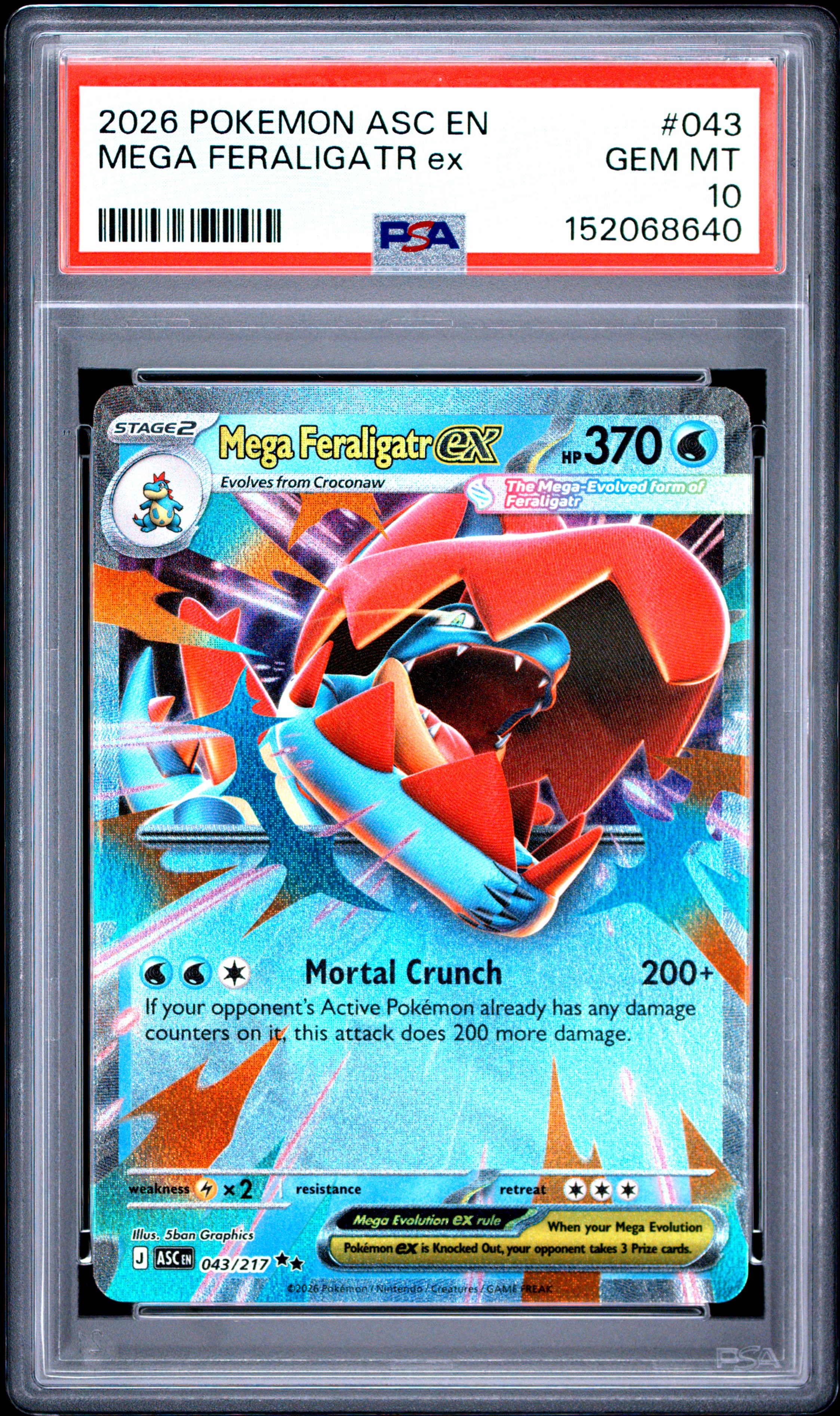 2026 #043 Mega Feraligatr Ex PSA 10 Asc En-Ascended Heroes