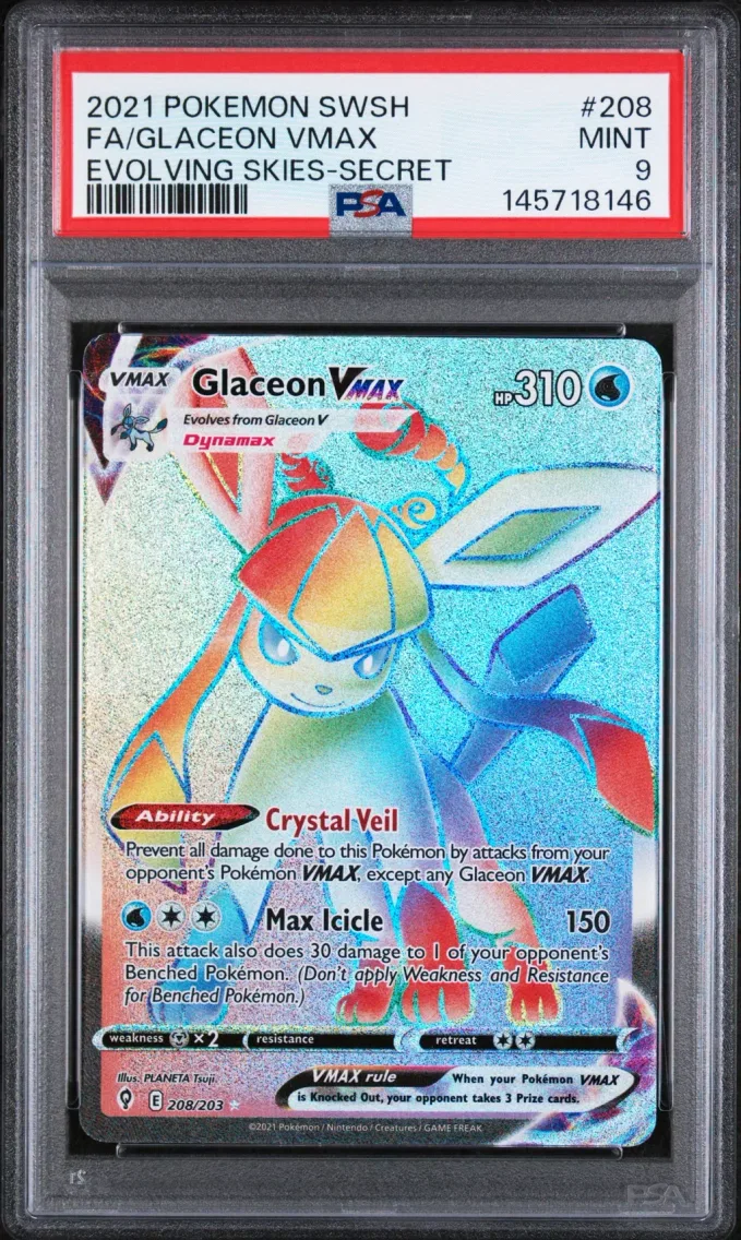 2021 #208 Full Art/Glaceon Vmax PSA 9 Sword & Shield Evolving Skies