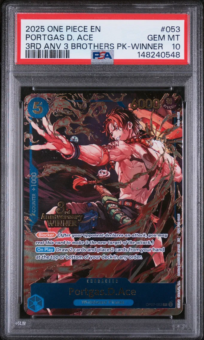2025 #053 Portgas D. Ace PSA 10 One Piece 3rd Anniversary Tournament 3 Brothers Pack