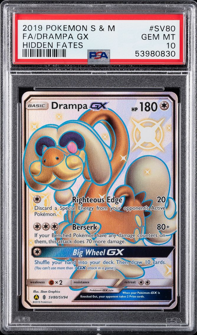 2019 #SV80 FULL ART/DRAMPA GX PSA 10 POKEMON SUN & MOON HIDDEN FATES