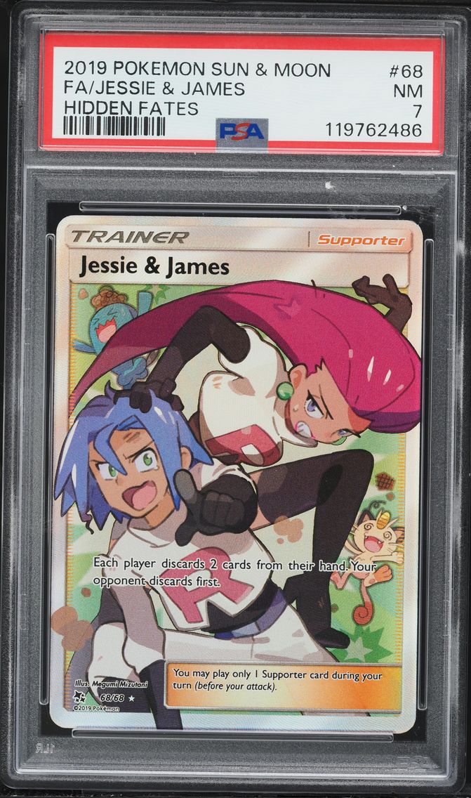 2019 #68 Full Art/Jessie & James PSA 7 Sun & Moon Hidden Fates Pokemon
