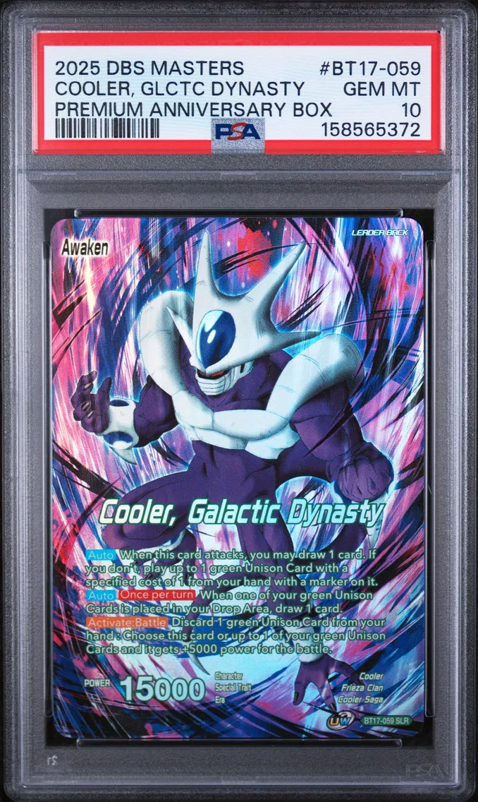 2025 #BT17-059 Cooler/Cooler, Galactic Dynasty PSA 10 Dragon Ball Super Card Game Masters Premium Anniversary Box