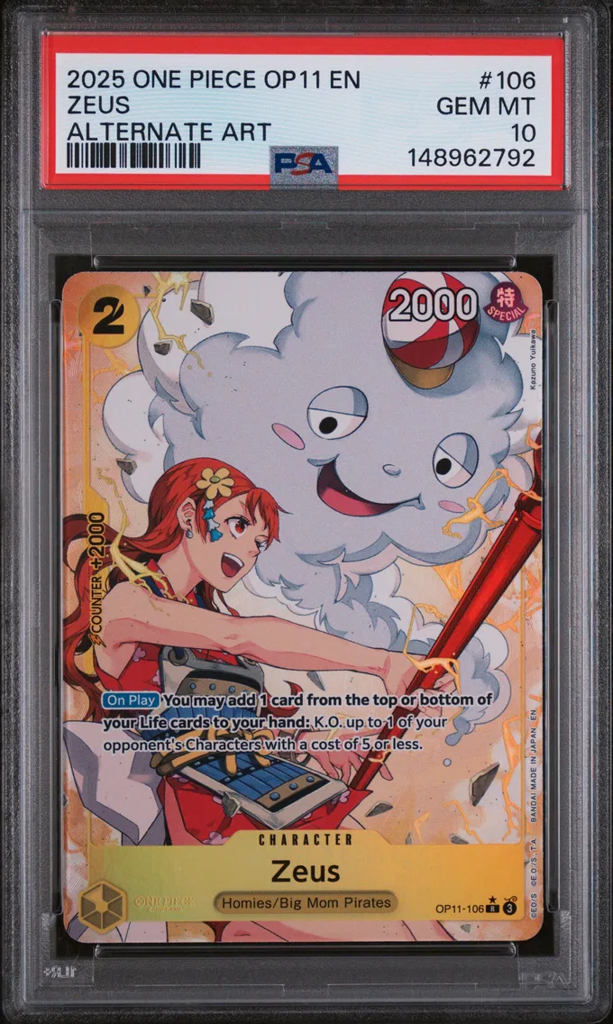 2025 #106 Zeus PSA 10 One Piece OP11-A Fist of Divine Speed