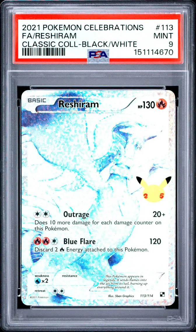 2021 #113 Full Art/Reshiram PSA 9 Celebrations Classic Collection
