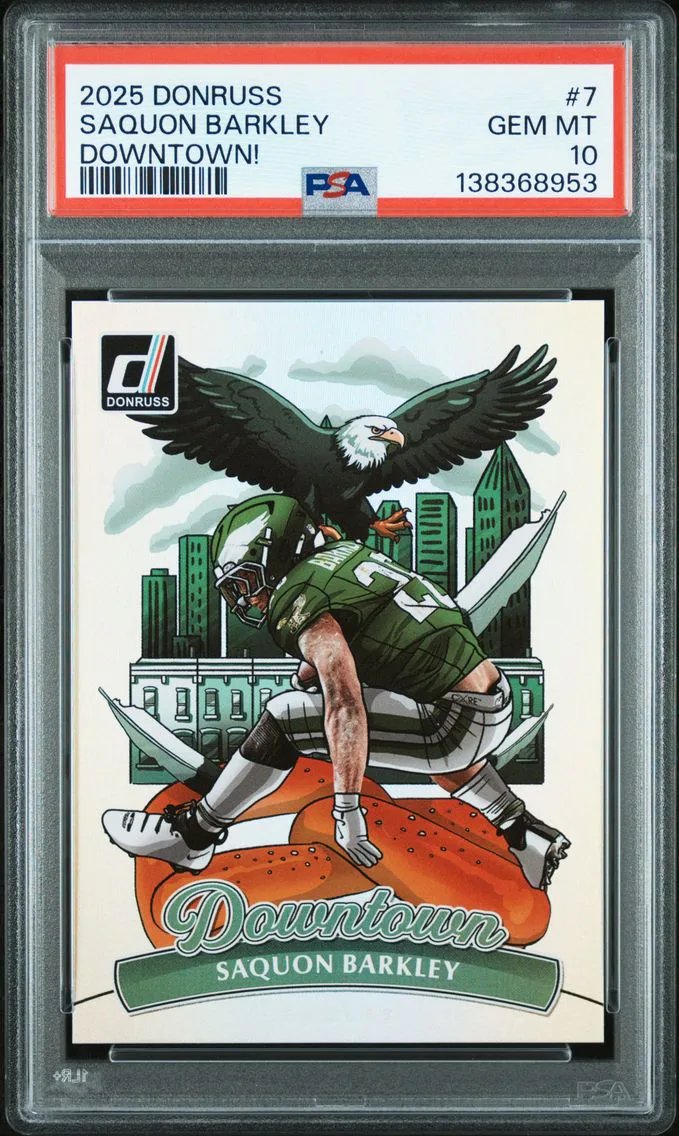 2025 #7 Saquon Barkley PSA 10 Panini Donruss Downtown! Football