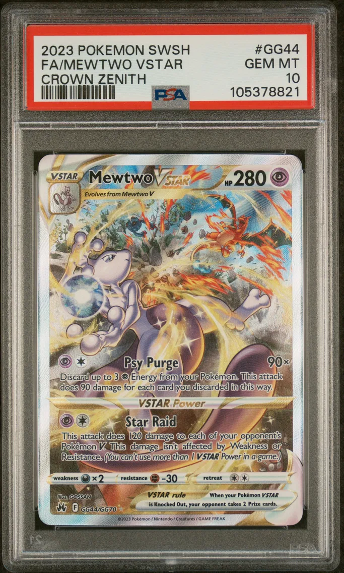2023 #GG44 Full Art/Mewtwo Vstar PSA 10 Sword and Shield Crown Zenith