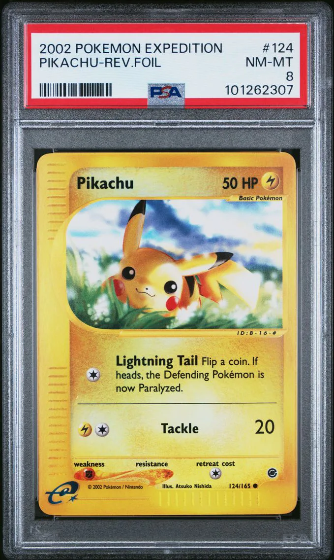 2002 #124 Pikachu-Reverse Foil PSA 8 Expedition Pokemon