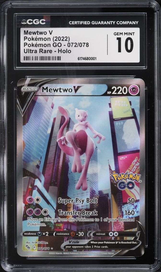 2022 Pokemon Sword & Shield GO Full Art Mewtwo V #72 CGC 10 GEM MINT