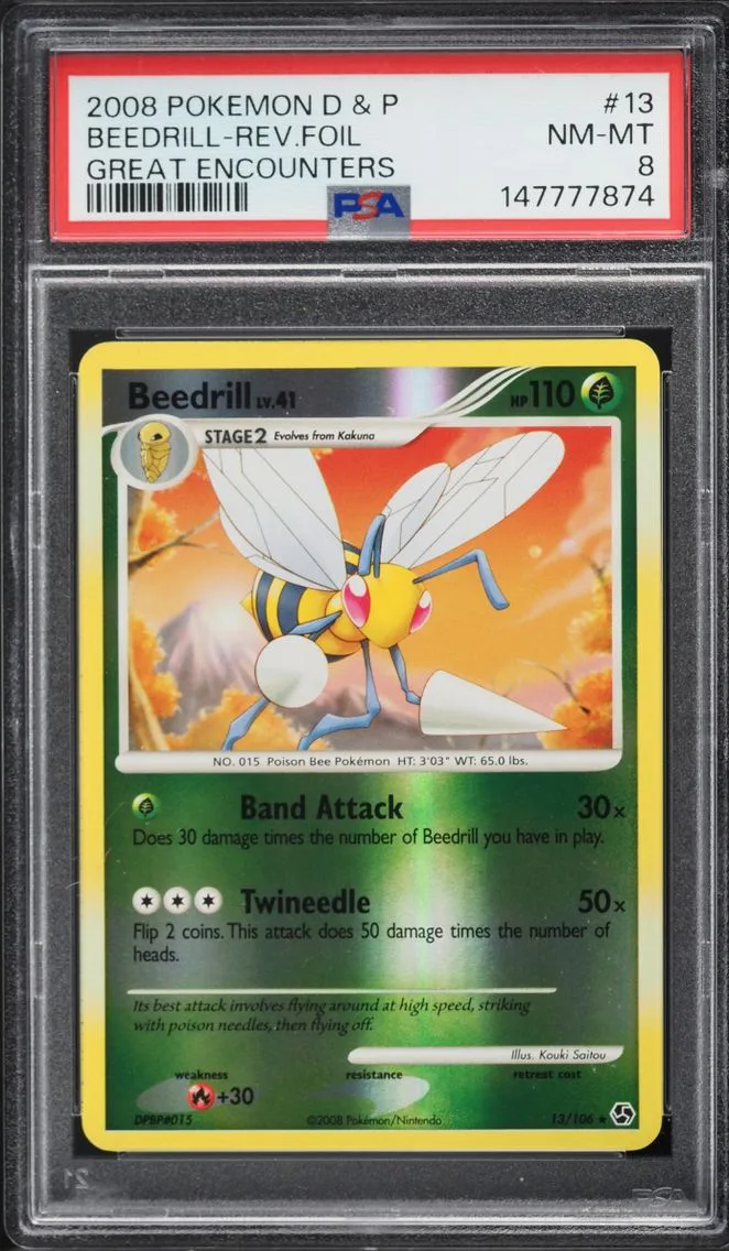 2008 Pokemon Diamond & Pearl Great Encounters Reverse Holo Beedrill #13 PSA 8 NM-MT
