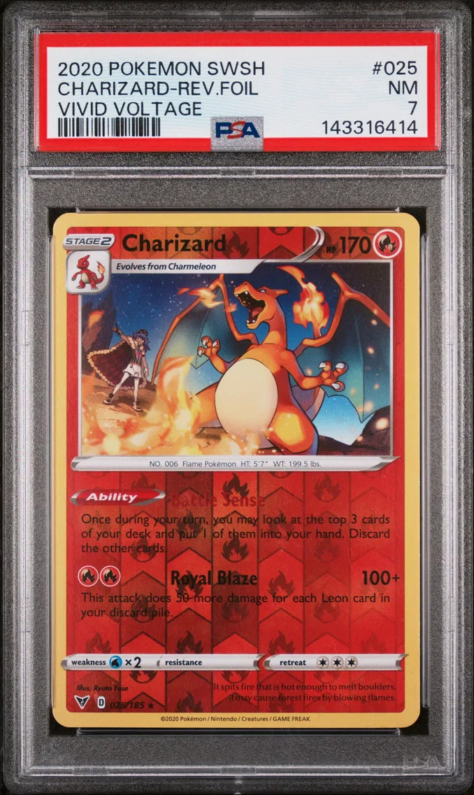 2020 Pokemon Sword & Shield Vivid Voltage Charizard-Reverse Foil Sword & Shield Vivid Voltage #025 PSA 7