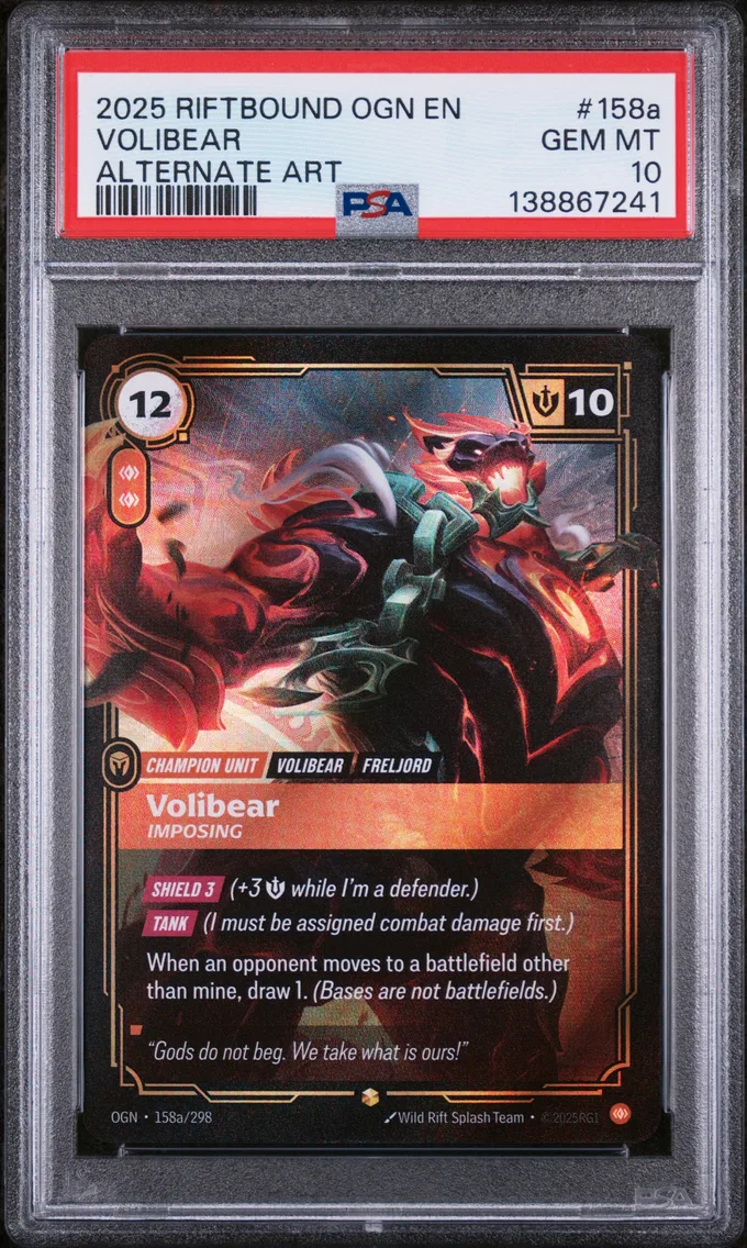 2025 #158a Volibear - Imposing PSA 10 Riftbound: League of Legends Ogn-Origins