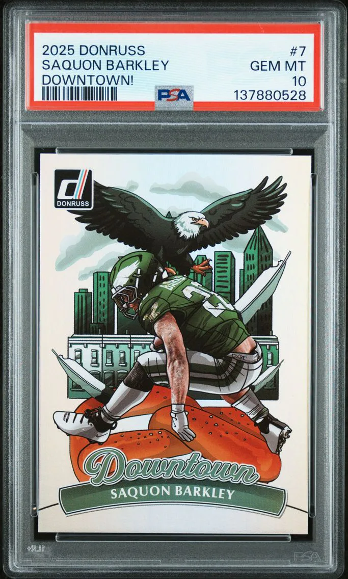 2025 #7 Saquon Barkley PSA 10 Panini Donruss Downtown! Football