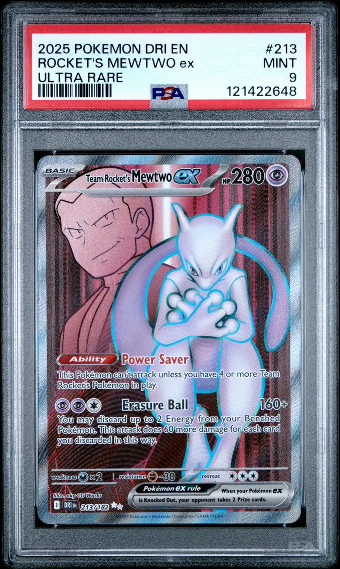 2025 #213 Team Rocket's Mewtwo EX PSA 9 Dri EN-Destined Rivals Pokemon