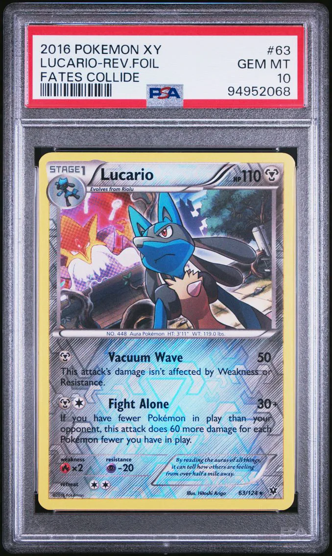2016 #63 Lucario-Reverse Foil PSA 10 XY Fates Collide Pokemon