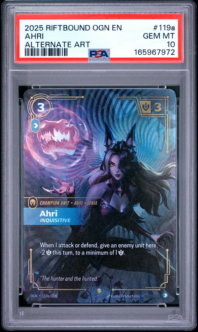2025 #119a Ahri - Inquisitive PSA 10 Riftbound: League of Legends Ogn-Origins