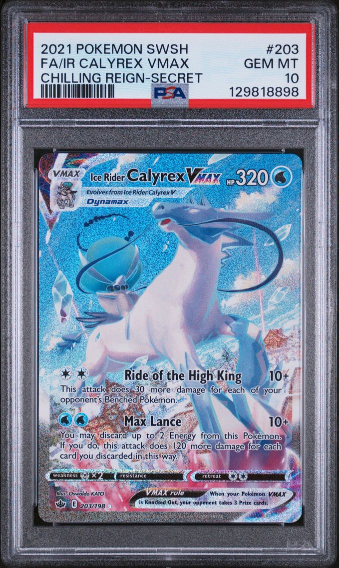 2021 #203 Full Art/Ice Rider Calyrex Vmax PSA 10 Sword & Shield Chilling Reign
