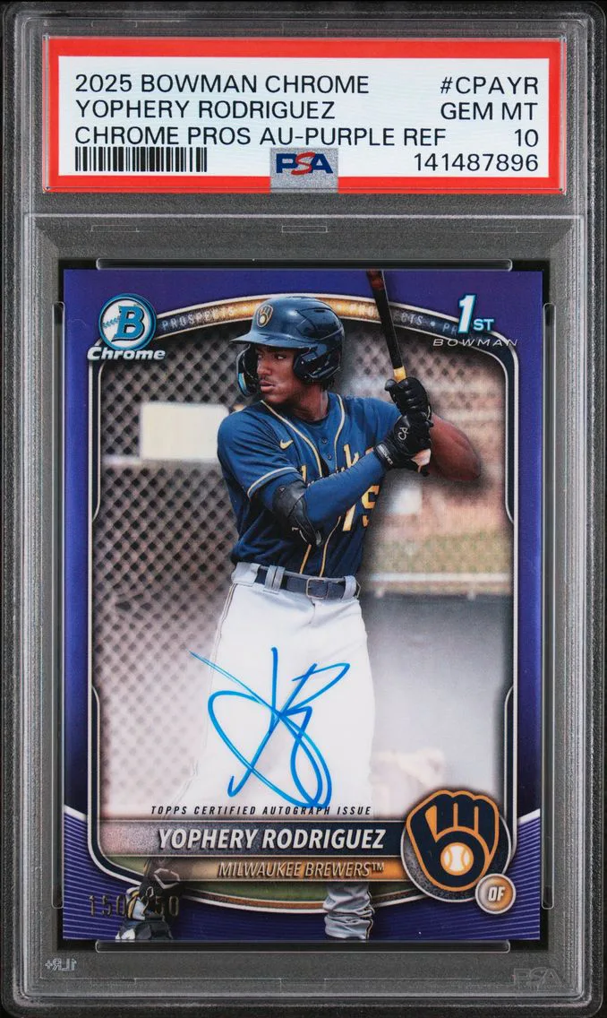 2025 #CPAYR Yophery Rodriguez PSA 10 Bowman Chrome Prospect Autographs