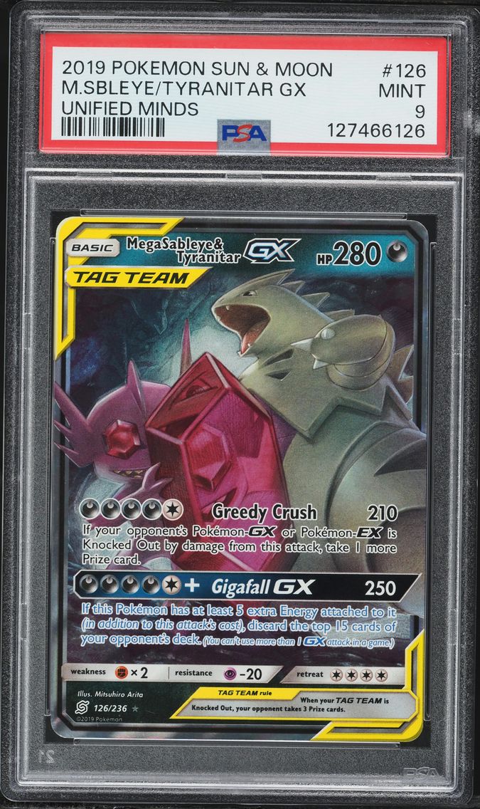 2019 #126 Mega Sableye & Tyranitar GX PSA 9 Sun & Moon Unified Minds Pokemon