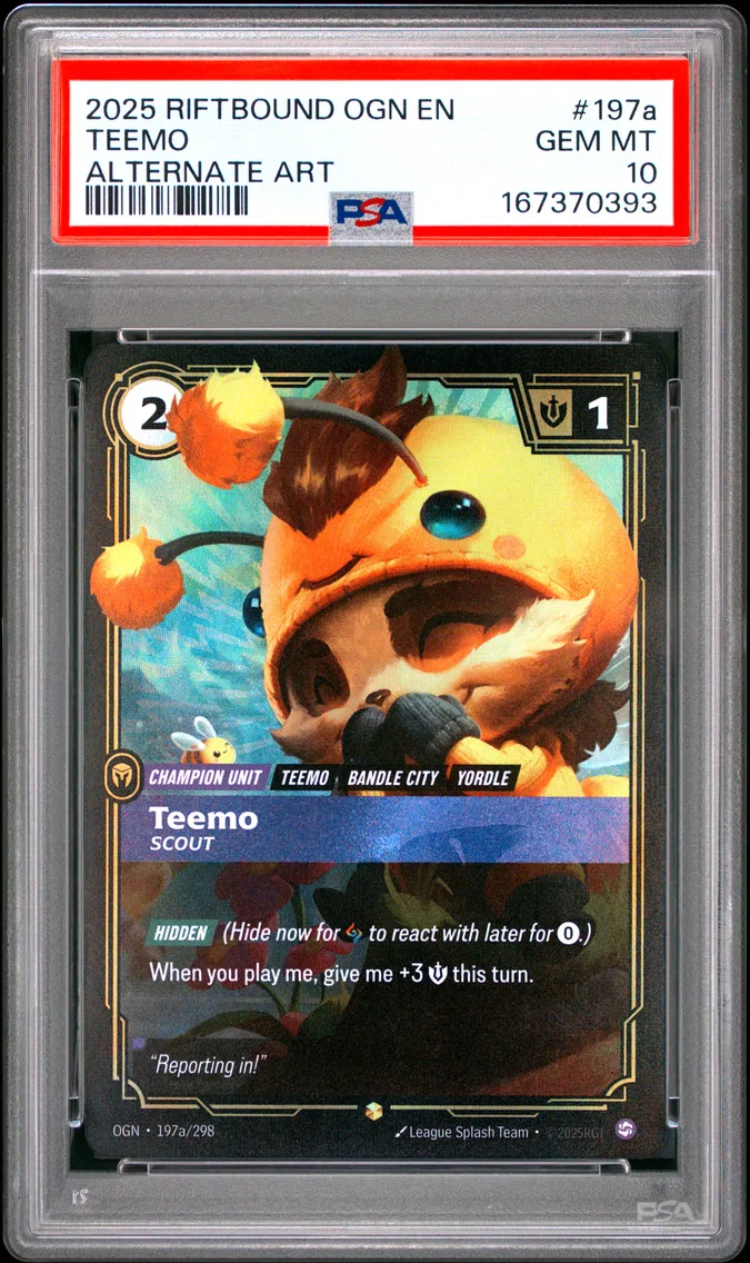 2025 #197a Teemo - Scout PSA 10 Riftbound: League of Legends Ogn-Origins