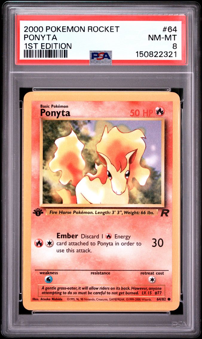 2000 #64 Ponyta 1st Edition PSA 8 Rocket