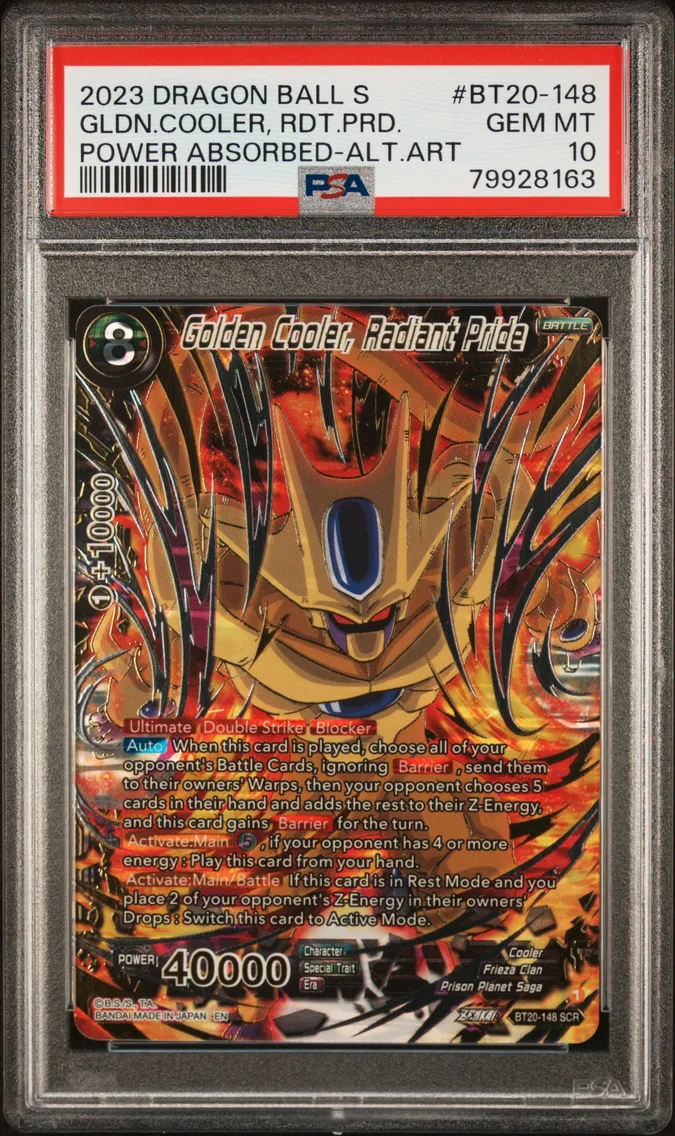 2023 #BT20-148 Golden Cooler, Radiant Pride PSA 10 Dragon Ball Super Card Game Series 20 Power Absorbed