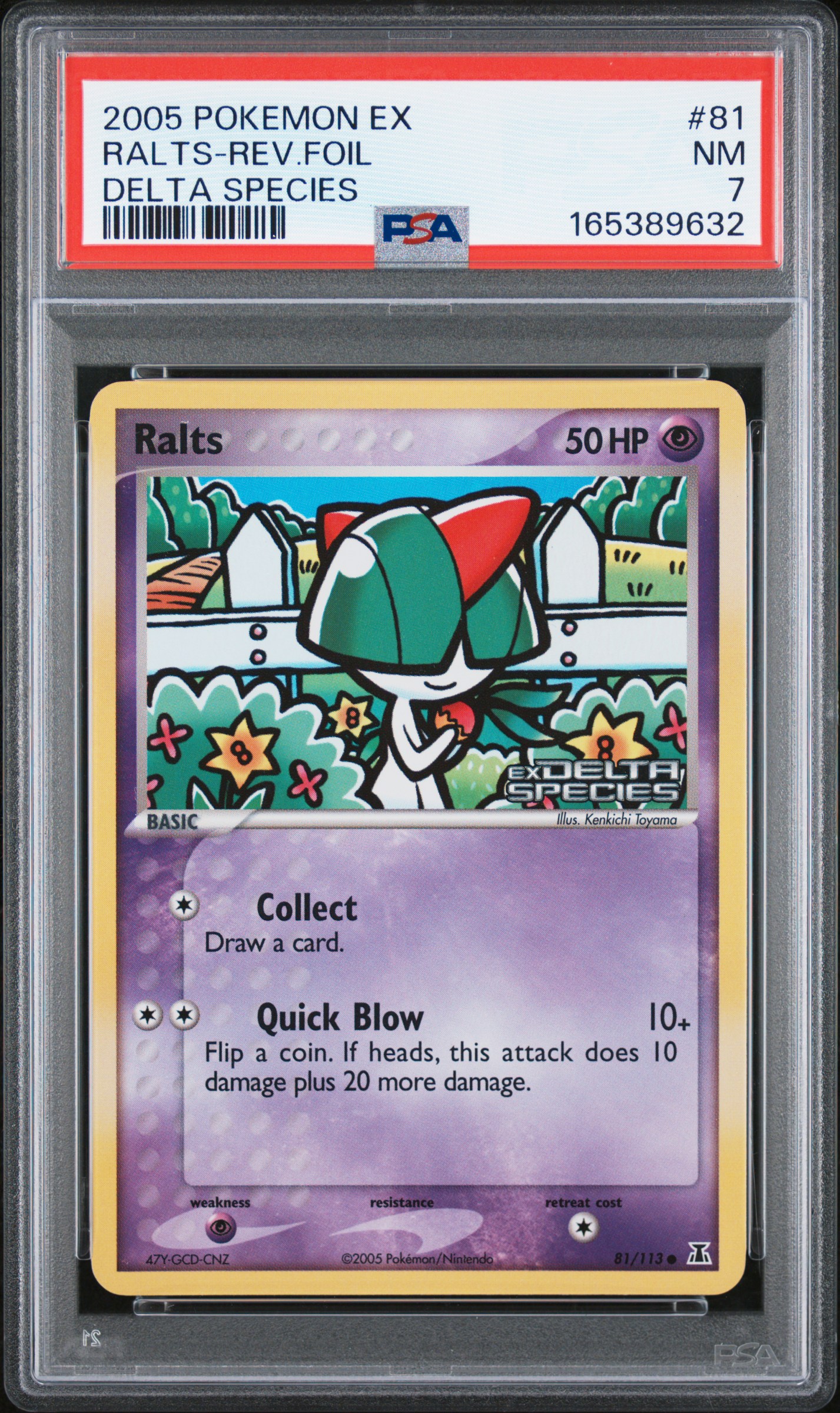 2005 #81 Ralts-Reverse Foil PSA 7 Ex Delta Species