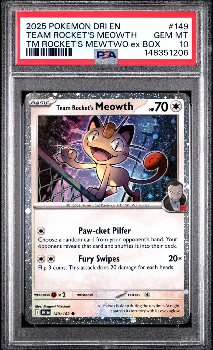 2025 #149 Team Rocket's Meowth PSA 10 Dri EN-Destined Rivals