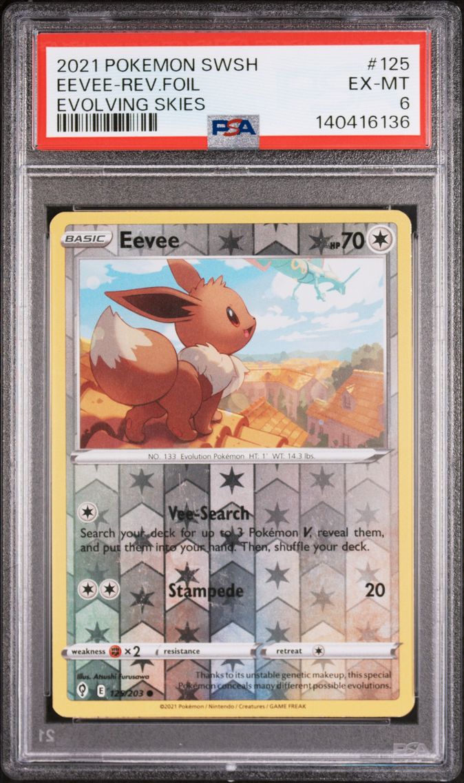 2021 #125 Eevee-Reverse Foil PSA 6 Sword & Shield Evolving Skies Pokemon
