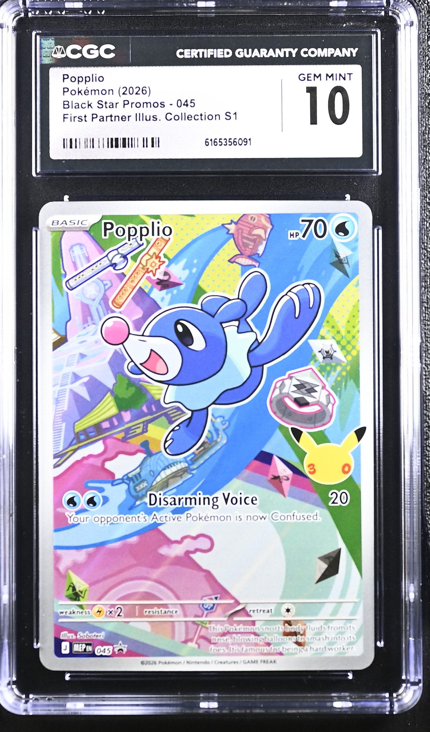 2026 #045 Popplio CGC 10 Black Star Promos - Mega Evolution Mep En - English