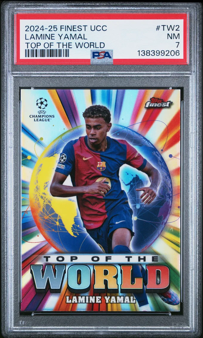 2024 #TW2 Lamine Yamal PSA 7 Topps Finest UEFA Club Competitions Top of the World