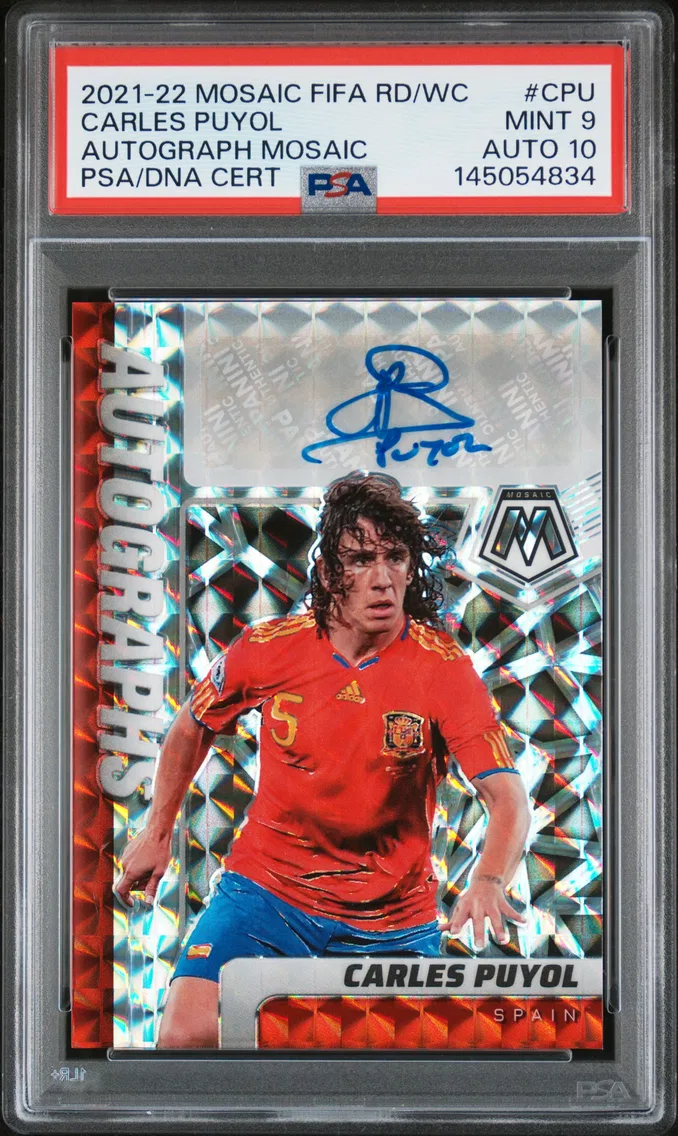 2021 #CPU Carles Puyol PSA 9 Panini Mosaic FIFA Road to World Cup Autographs Mosaic