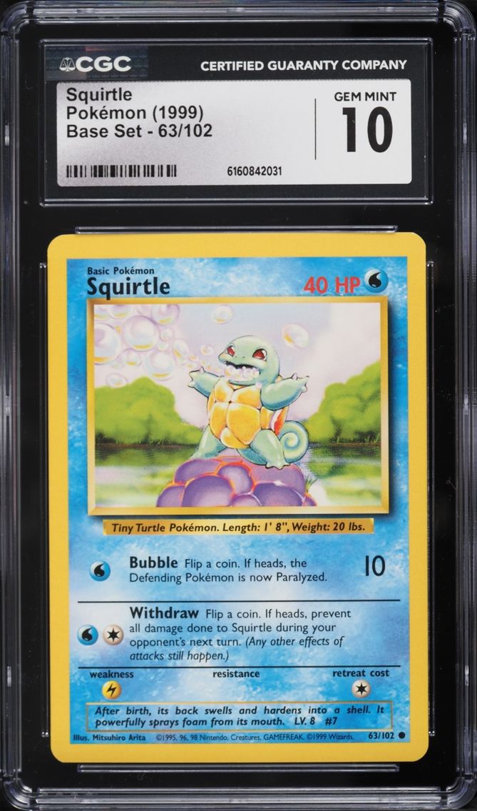 1999 Pokemon Base Set Squirtle #63 CGC 10 GEM MINT