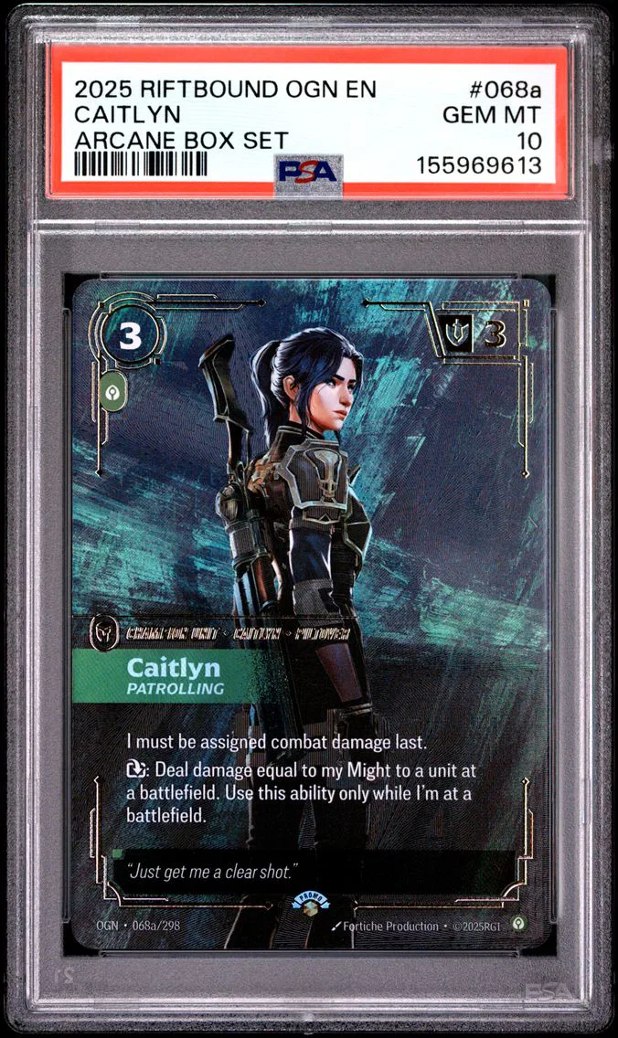 2025 #068a Caitlyn - Patrolling PSA 10 Riftbound: League of Legends Ogn-Origins