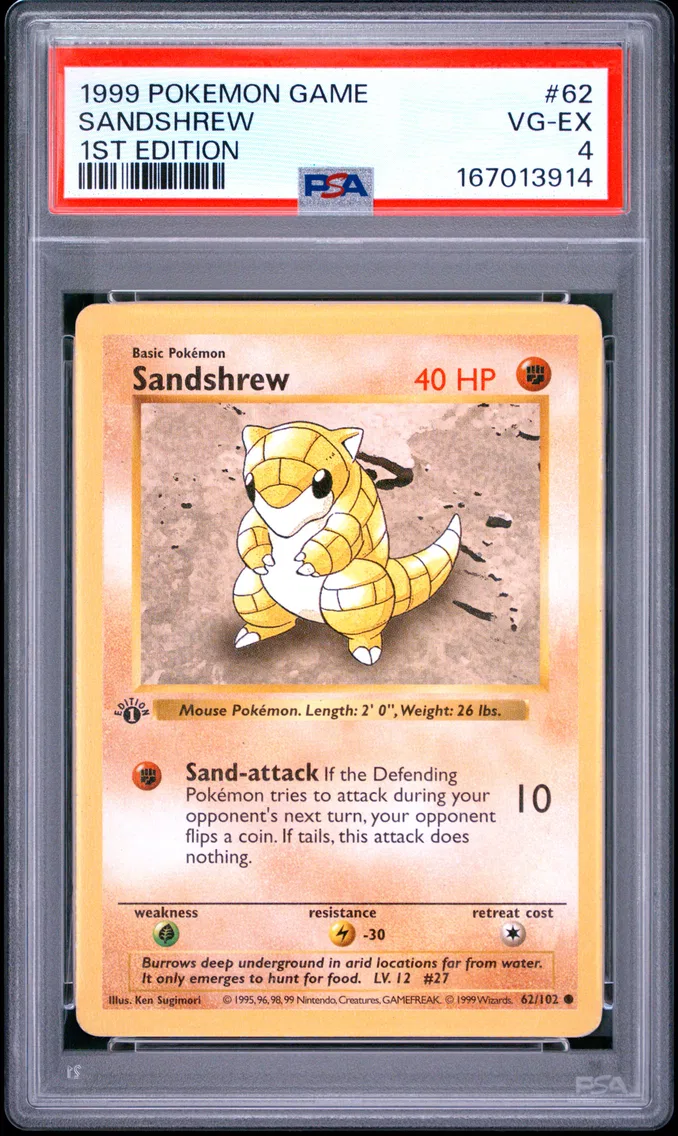 1999 #62 Sandshrew 1st Edition PSA 4 Game