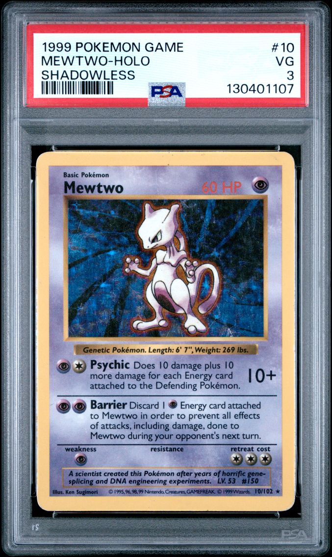 1999 #10 Mewtwo-Holo Shadowless PSA 3 Game Pokemon