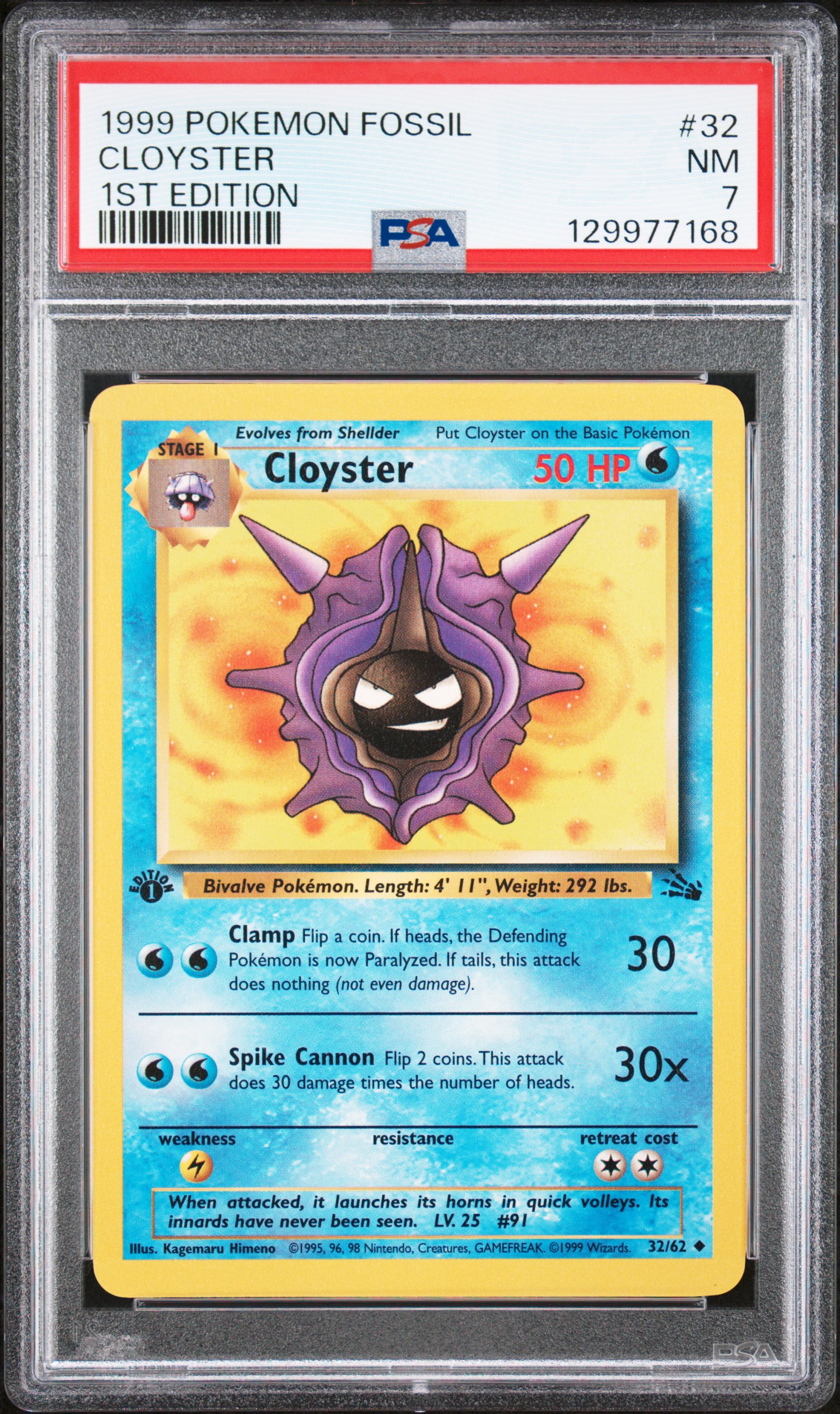 1999 #32 Cloyster 1st Edition PSA 7 Fossil