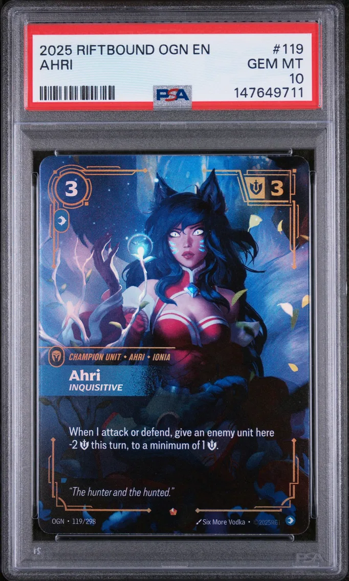 2025 #119 Ahri - Inquisitive PSA 10 Riftbound: League of Legends Ogn-Origins
