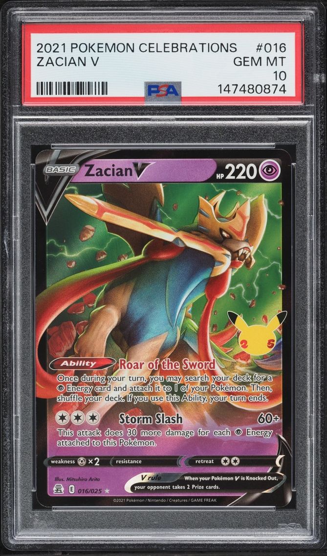 2021 Pokemon Sword & Shield Celebrations Holo Zacian V #16 PSA 10 GEM MINT