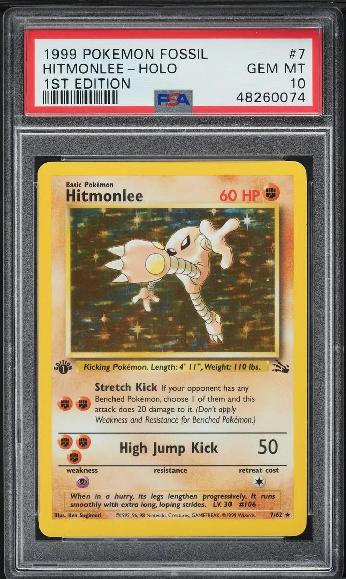 1999 #7 Hitmonlee-Holo 1st Edition PSA 10 Fossil Pokemon