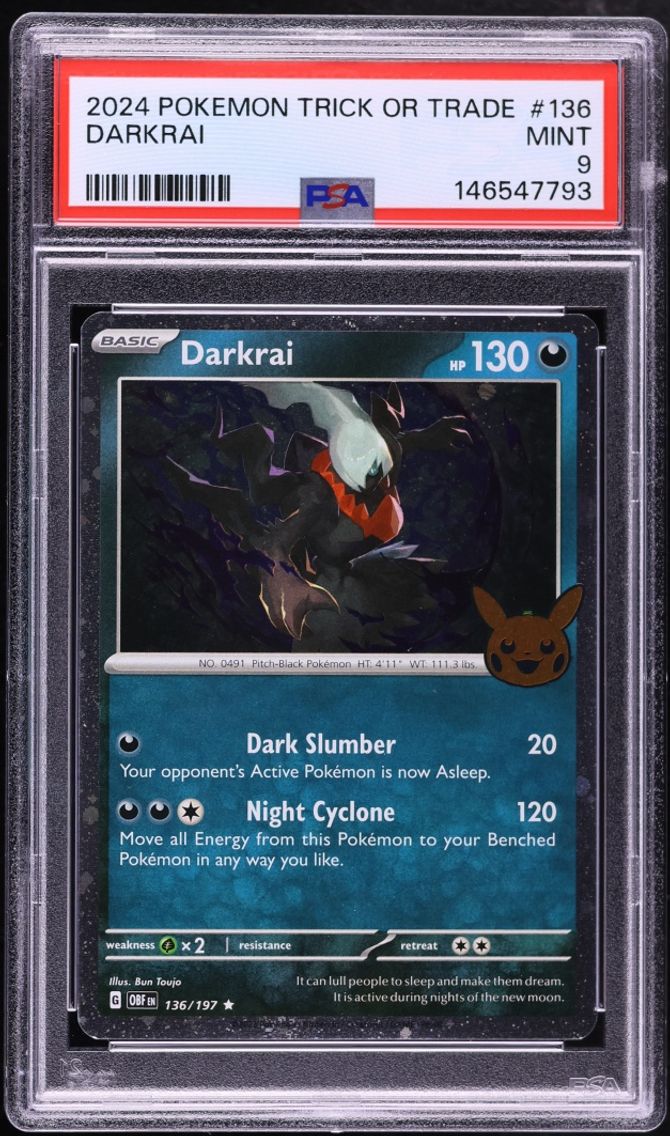 2024 Pokemon Scarlet & Violet Obsidian Flames Trick Or Trade Holo Darkrai #136 PSA 9 MINT