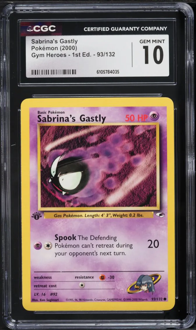 2000 #93 Sabrina's Gastly 1st Edition CGC 10 Gym Heroes Pokemon