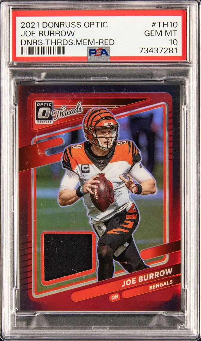 2021 PANINI DONRUSS OPTIC DONRUSS THREADS MEMORABILIA | RED #TH10 JOE BURROW