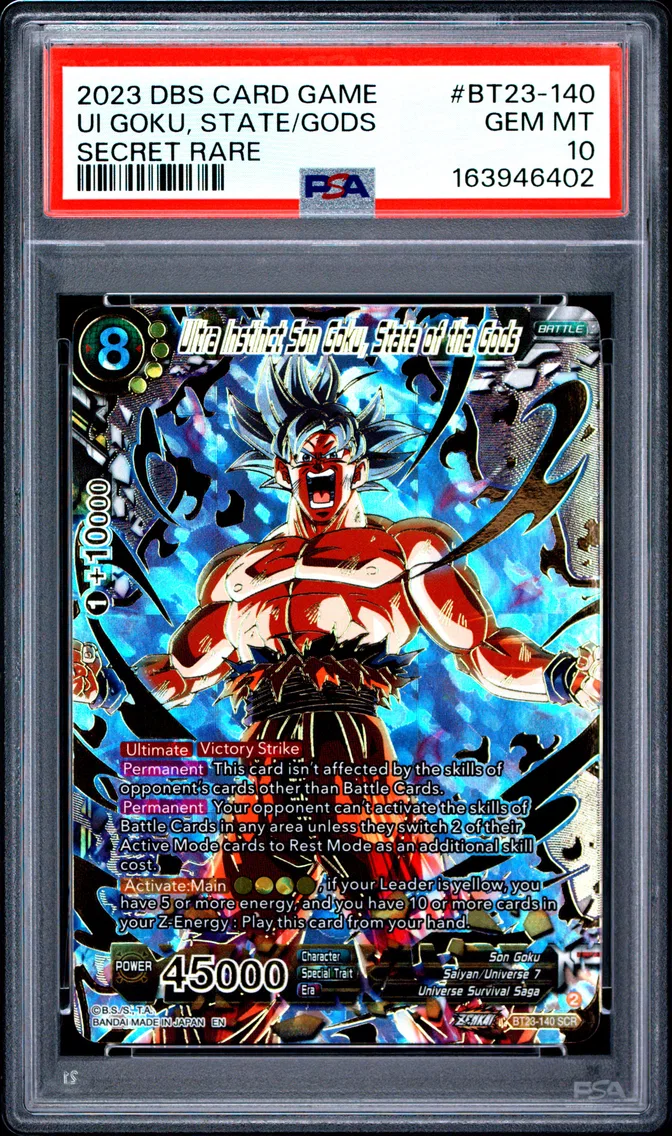 2023 #BT23-140 Ultra Instinct Son Goku, State of the Gods PSA 10 Dragon Ball Super Card Game Series 23 Perfect Combination