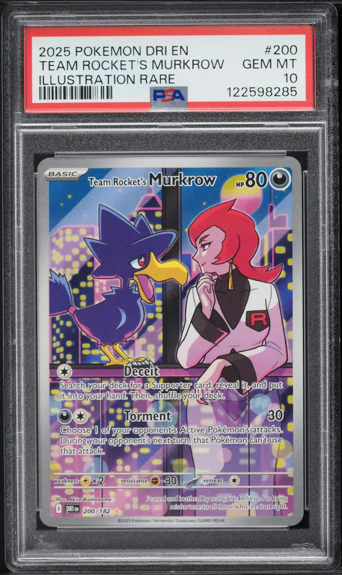 2025 #200 Team Rocket's Murkrow PSA 10 Dri EN-Destined Rivals Pokemon