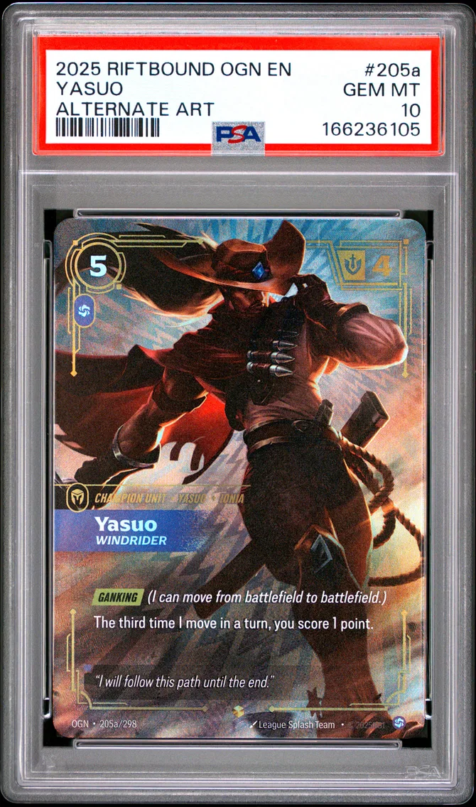 2025 #205a Yasuo - Windrider PSA 10 Riftbound: League of Legends Ogn-Origins